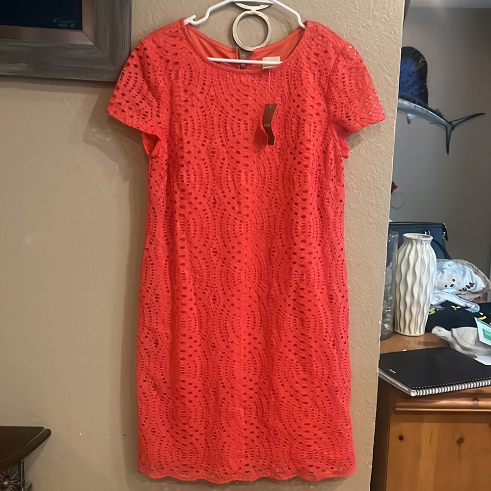 Chico's Coral Lace Short sleeve Dress - Picture 5 of 8
